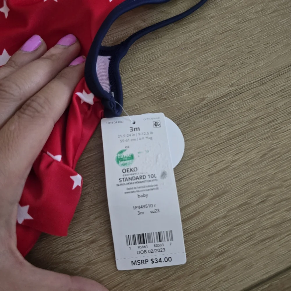 NWT Carters Baby Girl American Star Red White and Blue Ruffle Swim with snap